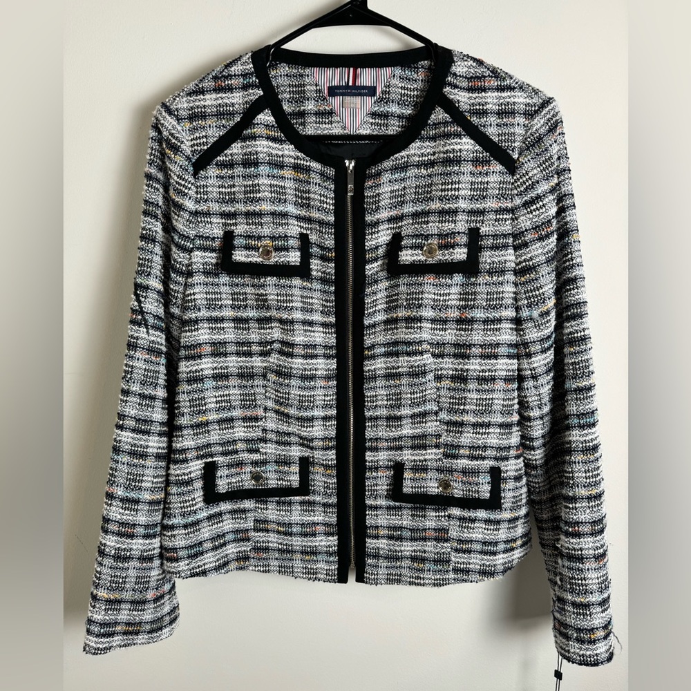 Tommy Hilfiger Zip Front Knit Tweed Blazer 10
